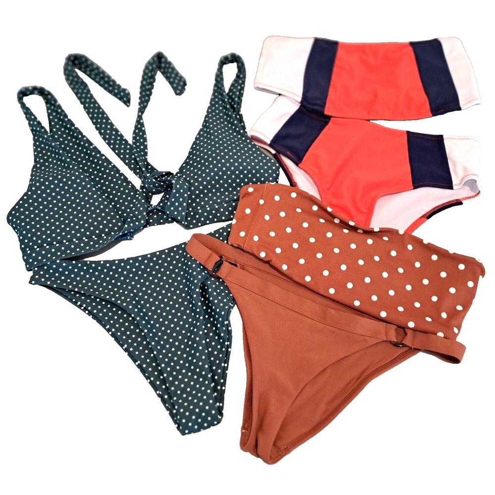 3 Bikinis LIKE NEW Women's Small Beachwear Summer Green, Orange, Red/White/Blue.